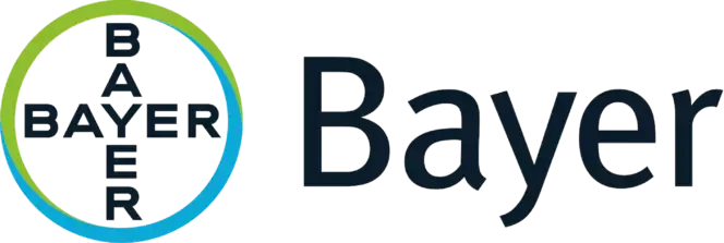 Bayer Logo mit blauem Schriftzug und grünem Kreis, modernes Design.
