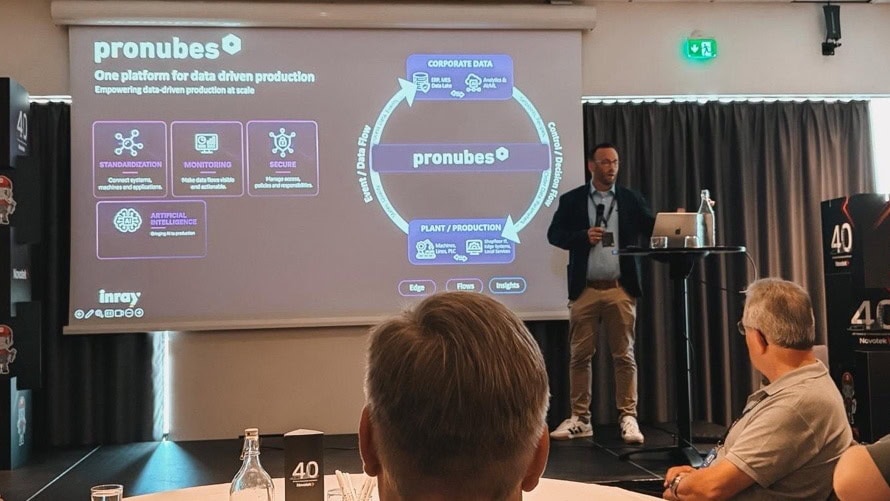 Mann präsentiert Inray Software auf Konferenzbild.