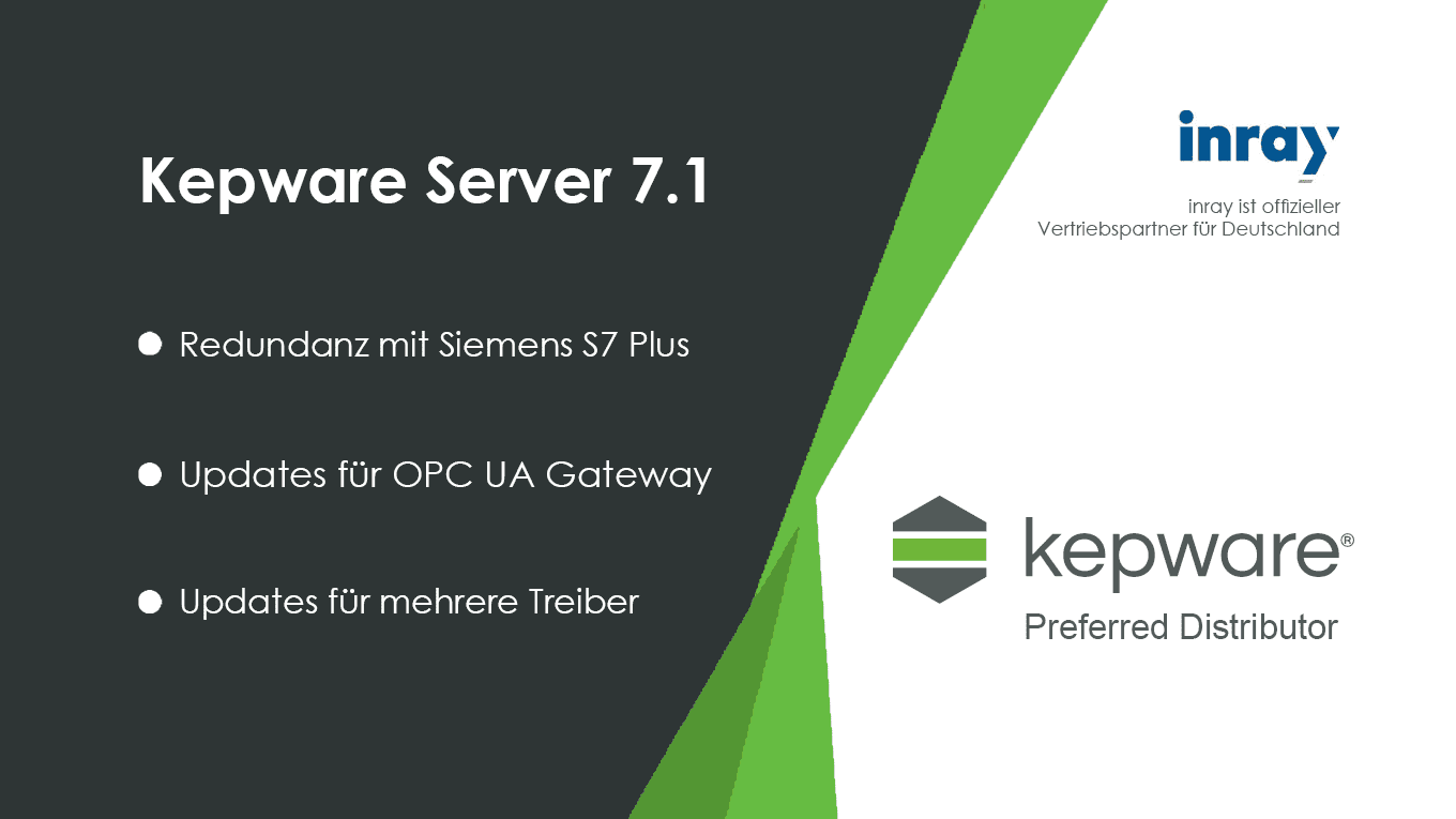Kepware Server 7.1 mit Siemens S7 Plus, OPC UA Gateway und mehreren Treibern.