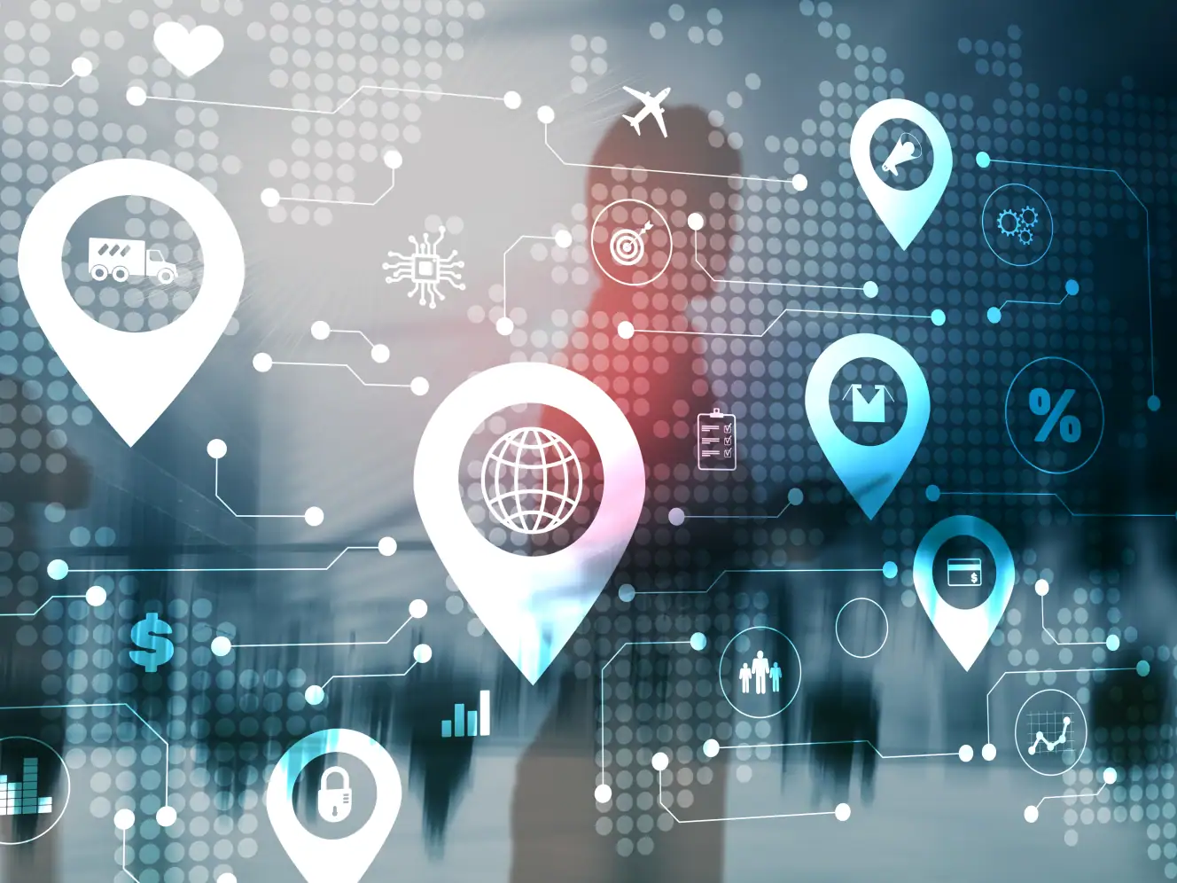 Digitale Vernetzung in der Industrie mit IoT und Software.